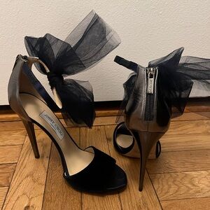 Jimmy Choo Luxury Velvet Stiletto Heels with Tulle Bow